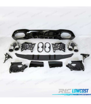 DIFUSOR TRASEIRO MERCEDES V177 AMG 18- SEDAN LOOK A45 PRETO BRILHANTE + PONTEIRAS DE ESCAPE CROMADAS