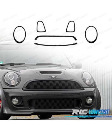 FRISOS FARÓIS E GRELHA MINI R56 R57 R58 07-13 JCW LOOK PRETO BRILHANTE