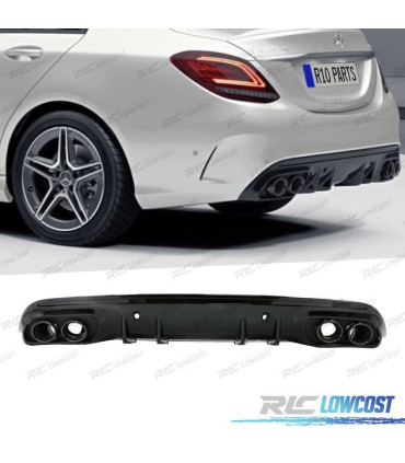 DIFUSOR TRASEIRO MERCEDES CLASE C W205 SEDAN 14-20 C43 AMG PDC + PONTEIRAS ESCAPE PRETO