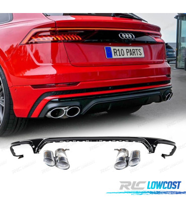DIFUSOR AUDI Q8 19-23 LOOK SQ8 PRETO + PONTEIRAS DE ESCAPE CROMADAS