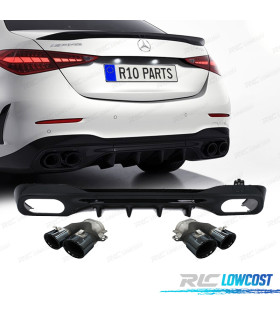 DIFUSOR MERCEDES W206 AMG 21- LOOK C43 + PONTEIRAS DE ESCAPE PRETAS