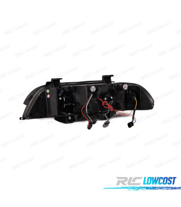 FARÓIS BMW E39 95-00 ANGEL EYES LED FUNDO PRETO