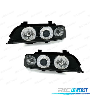 FARÓIS BMW E39 95-00 ANGEL EYES LED FUNDO PRETO