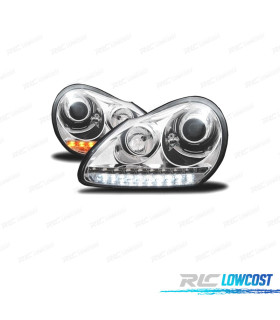 FAROIS FRONTAIS PARA PORSCHE CAYENNE 03-07 LUZ DIURNA XENON FUNDO CROMADO