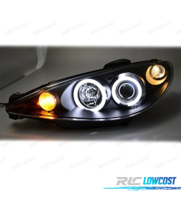 FARÓIS ANGEL EYES CCFL PARA PEUGEOT 206 H1 02-06 FUNDO PRETO