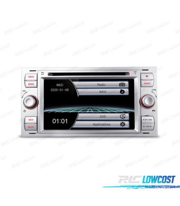 AUTO RADIO 2DIN 7" PARA FORD QUADRADO COLOR CINZA PRATEADO USB GPS TACTIL HD