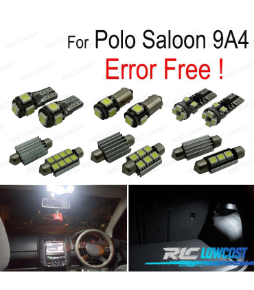 KIT COMPLETO DE 12 LAMPADAS LED INTERIOR PARA VOLKSWAGEN VW POLO MK4 SEDAN 9A4 03-10