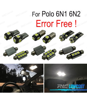 KIT COMPLETO DE 9 LAMPADAS LED INTERIOR PARA VOLKSWAGEN VW POLO MK3 6N 6N1 6N2 94-01