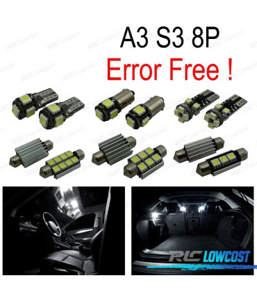 KIT COMPLETO 12 LAMPADAS LED INTERIOR PARA AUDI A3 S3 8 P 06-13