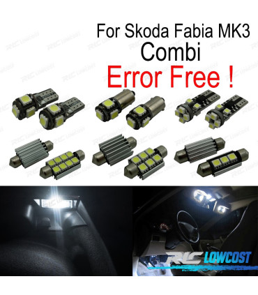 KIT COMPLETO DE 12 LAMPADAS LED INTERIOR PARA SKODA FABIA 3 MK3 MK III COMBI BIENES WAGON 15-