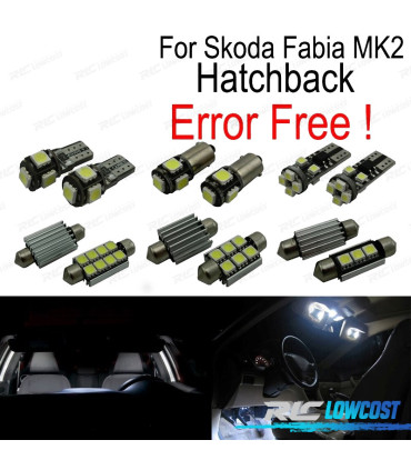 KIT COMPLETO 15 LAMPADAS LED INTERIOR PARA SKODA FABIA 2 MK2 MK II HATCHBACK 08-14