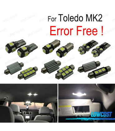 KIT COMPLETO 16 LAMPADAS LED INTERIOR PARA SEAT TOLEDO MK2 1 M 1M2 99-04