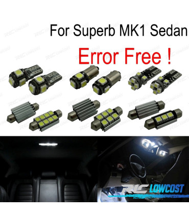KIT COMPLETO 15 LAMPADAS LED INTERIOR PARA SKODA SUPERB MK 1 SALOON MKI SEDAN 3U4 02-08
