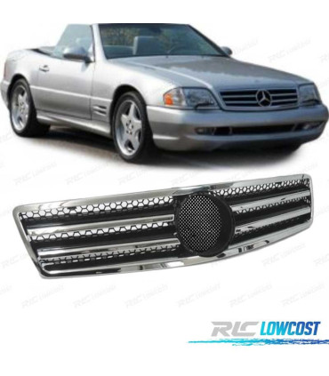 GRELHA FRONTAL PARA MERCEDES SL R129 89-98 LOOK AMG PRETO CROMADO