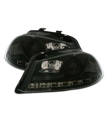 CONJUNTO DE FAROIS PARA SEAT IBIZA CORDOBA 02-08 6L DRL PRETOS H1 H1