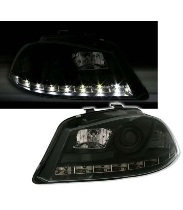 CONJUNTO DE FAROIS PARA SEAT IBIZA CORDOBA 02-08 6L DRL PRETOS H1 H1