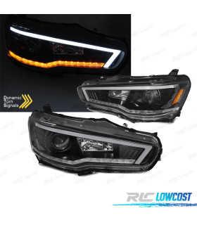 FARÓIS LED TUBE LIGHT DINAMICO MITSUBISHI LANCER VIII 08-16 FUNDO PRETO