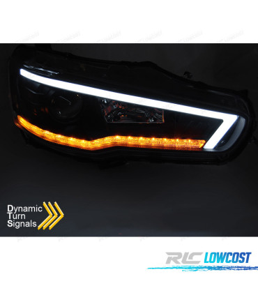 FARÓIS LED TUBE LIGHT DINAMICO MITSUBISHI LANCER VIII 08-16 FUNDO PRETO