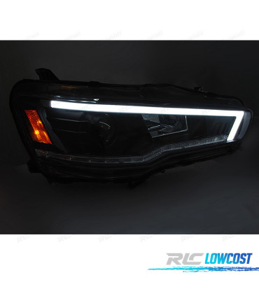 FARÓIS LED TUBE LIGHT DINAMICO MITSUBISHI LANCER VIII 08-16 FUNDO PRETO