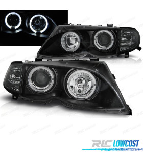 FARÓIS BMW E46 01-05 ANGEL EYES FUNDO PRETO