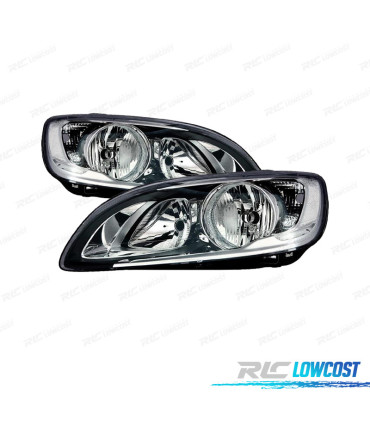 FARÓIS PARA VOLVO S60 V60 13- LUZ DIANTEIRA LED FUNDO PRETO FIX. SIMPLES COM FLANGE