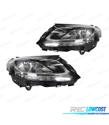 FARÓIS PARA MERCEDES CLASSE C W205 14-18 LED LUZ DIURNA FUNDO PRETO