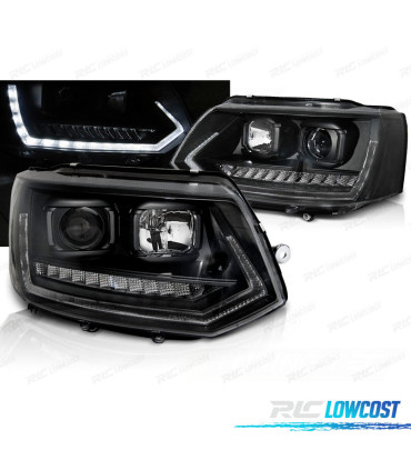 CONJUNTO DE FARÓIS VW T5 GP 09-14 DRL + INDICADORES LEDS DINÂMICOS PRETOS