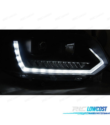 CONJUNTO DE FARÓIS VW T5 GP 09-14 DRL + INDICADORES LEDS DINÂMICOS PRETOS