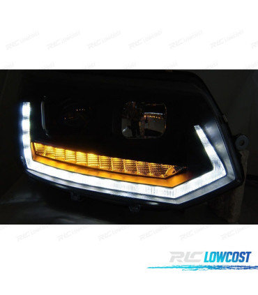 CONJUNTO DE FARÓIS VW T5 GP 09-14 DRL + INDICADORES LEDS DINÂMICOS PRETOS