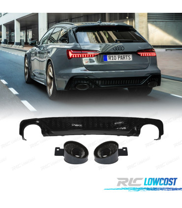 DIFUSOR TRASEIRO AUDI A6 19-24 LOOK RS6 PRETO BRILHANTE + PONTEIRAS