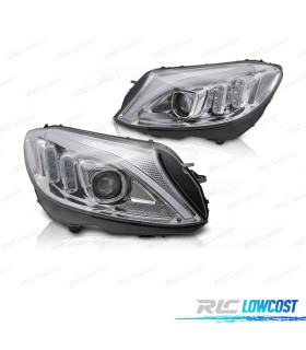 FARÓIS MERCEDES CLASE C W205 14-18 LED FUNDO CROMADO
