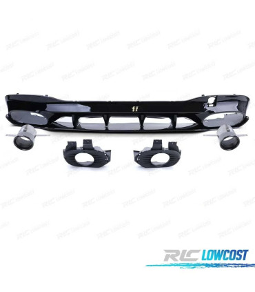 DIFUSOR MERCEDES CLA C118 19-23 AMG PRETO BRILHANTE + PONTEIRAS ESCAPE