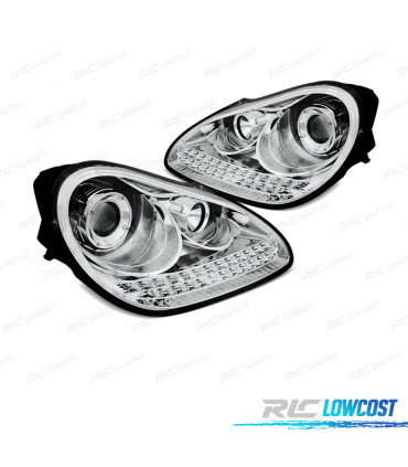 FAROIS FRONTAIS PARA PORSCHE CAYENNE 02-06 LUZ DIURNA XENON FUNDO CROMADO