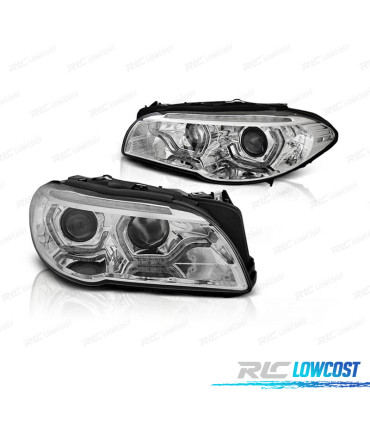 FARÓIS BMW F10 F11 13-16 BI-XENON ANGEL EYES LED 3D DRL DINÂMICOS CROMADOS