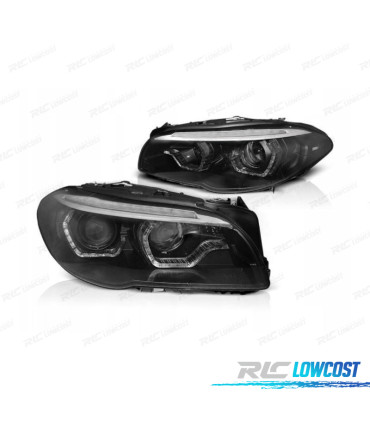 FARÓIS BMW F10 F11 13-16 BI-XENON ANGELS EYES LED 3D DRL DINÂMICOS PRETO