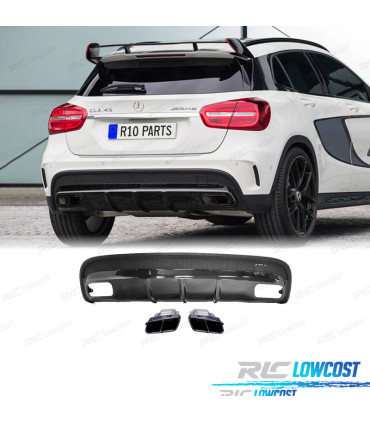 DIFUSOR MERCEDES X156 AMG 13-19 LOOK GLA45 PRETO + PONTEIRAS DE ESCAPE PRETAS