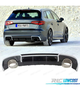 DIFUSOR PARACHOQUES TRASEIRO AUDI A3 8V 12-16 LOOK RS3 + PONTEIRAS