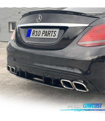 DIFUSOR TRASEIRO MERCEDES CLASE C W205 AMG SEDAN 14-17 PRETO BRILHANTE + PONTEIRAS ESCAPE LOOK AMG
