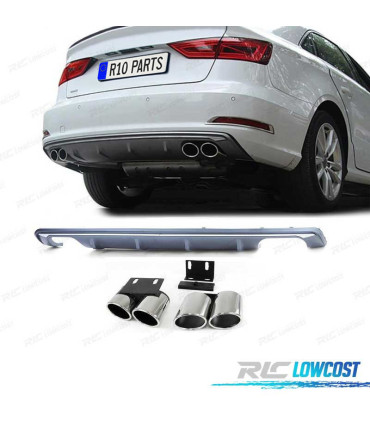 DIFUSOR TRASEIRO AUDI A3 8V BERLINA CABRIO 12-16 + PONTEIRAS ESCAPE LOOK S3