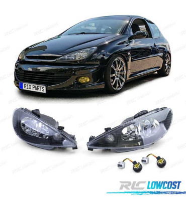 FARÓIS PEUGEOT 206 98-06 FUNDO PRETO H4 OEM