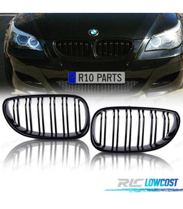 GRELHAS FRONTAIS DUPLAS BMW E60 03-10 PRETO BRILHANTE LOOK M5