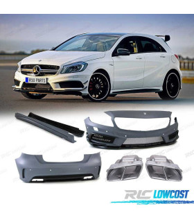 KIT CARROÇARIA PARA-CHOQUES MERCEDES AMG A45 CLASSE A W176 COM PDC + LAVA-FARÓIS + PONTEIRAS