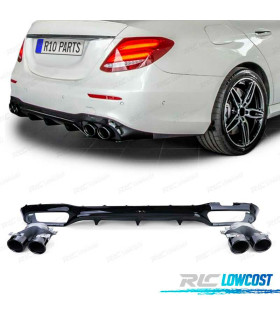 DIFUSOR MERCEDES CLASE E W213 SEDAN 16-19 LOOK AMG E53 PRETO BRILHANTE + PONTEIRAS DE ESCAPE