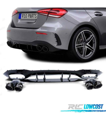 DIFUSOR MERCEDES CLASE A W177 18- A45 LOOK AMG PRETO BRILHANTE + PONTEIRAS ESCAPE