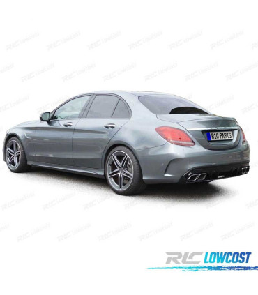 DIFUSOR MERCEDES CLASE C W205 SEDAN 18-21 PRETO BRILHANTE + PONTEIRAS DE ESCAPE LOOK AMG C63