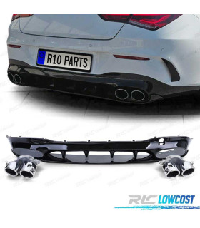 DIFUSOR MERCEDES CLA C118 19- ASPECTO AMG PRETO BRILHANTE + PONTAS DE ESCAPE
