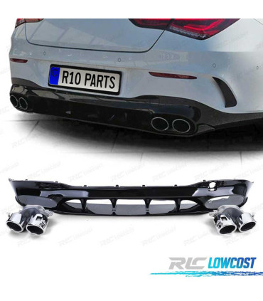 DIFUSOR MERCEDES CLA C118 19- ASPECTO AMG PRETO BRILHANTE + PONTAS DE ESCAPE
