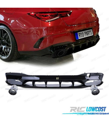 DIFUSOR MERCEDES CLA C118 19-23 AMG PRETO BRILHANTE + PONTEIRAS ESCAPE