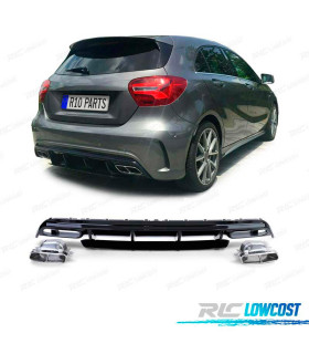 DIFUSOR MERCEDES CLASE A W176 12-18 LOOK A45 AMG PRETO BRILHANTE + PONTEIRAS DE ESCAPE