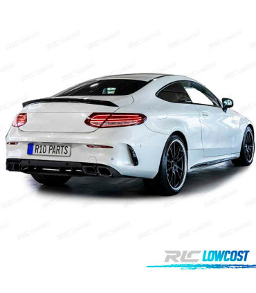 DIFUSOR MERCEDES CLASE C C205 COUPÉ 15-18 LOOK AMG C63 PRETO BRILHANTE + PONTAS DE ESCAPE PRETAS